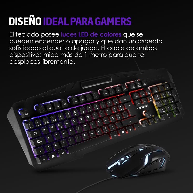 Mouse y Teclado Gamer Alámbrico USB con Luz RGB Redlemon 