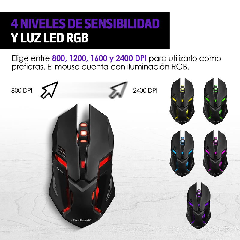 Mouse y Teclado Gamer Alámbrico USB con Luz RGB Redlemon 