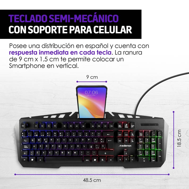 Mouse y Teclado Gamer Alámbrico USB con Luz RGB Redlemon 
