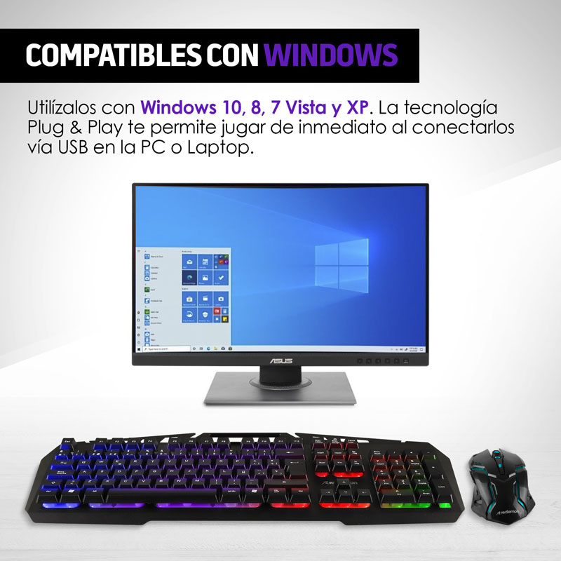 Mouse y Teclado Gamer Alámbrico USB con Luz RGB Redlemon 