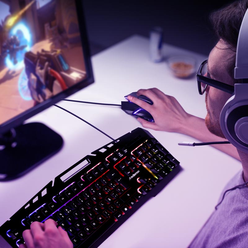 Mouse y Teclado Gamer Alámbrico USB con Luz RGB Redlemon 