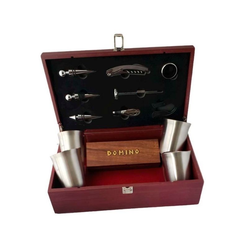 Kit de Regalo de Accesorios para Vino, Domino y Vasos de Metal