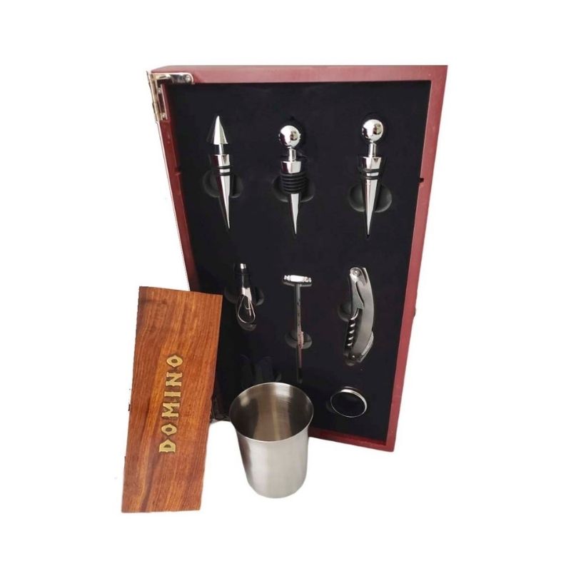Kit de Regalo de Accesorios para Vino, Domino y Vasos de Metal