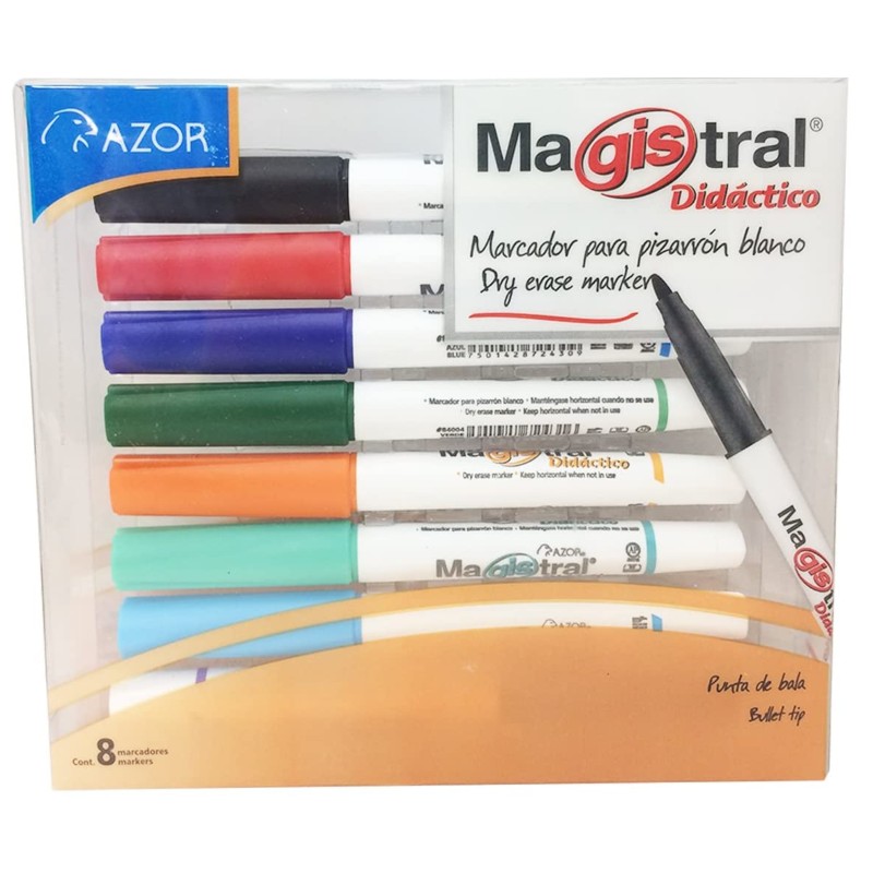 Marcador para Pizarrón Delgado Punto Fino Caja con 8 Piezas Magistral