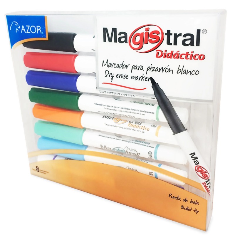 Marcador para Pizarrón Delgado Punto Fino Caja con 8 Piezas Magistral