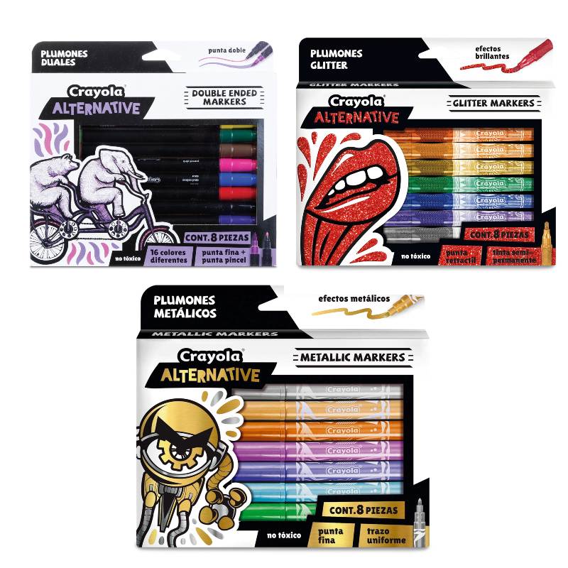 Colección de Plumones Crayola Alternative Metalico Glitter Duals