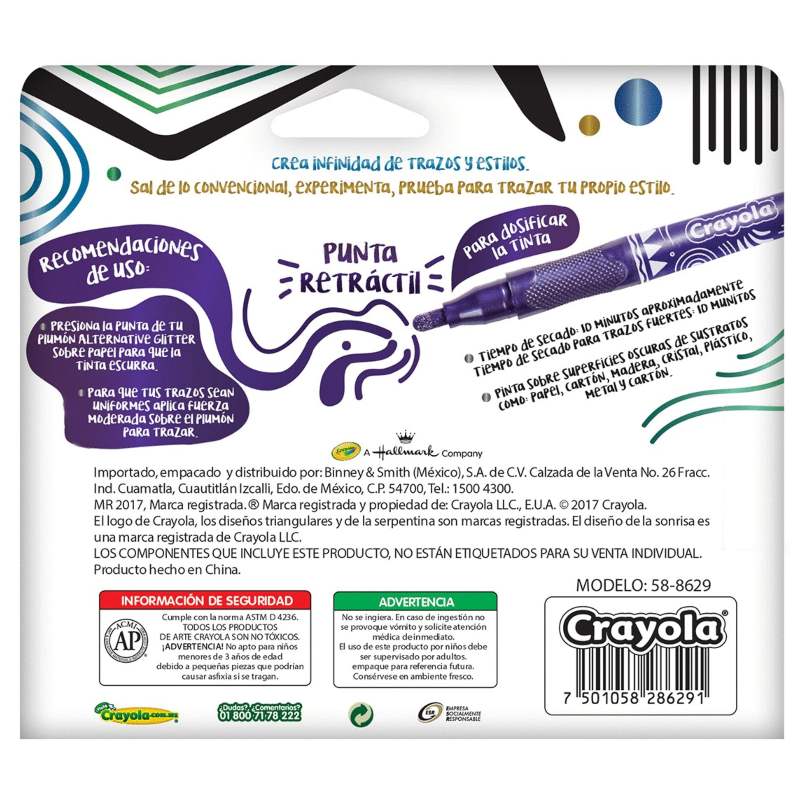Colección de Plumones Crayola Alternative Metalico Glitter Duals
