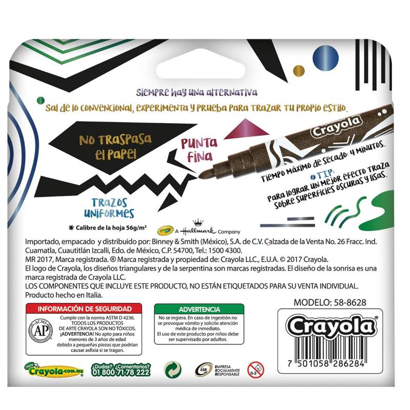 Colección de Plumones Crayola Alternative Metalico Glitter Duals