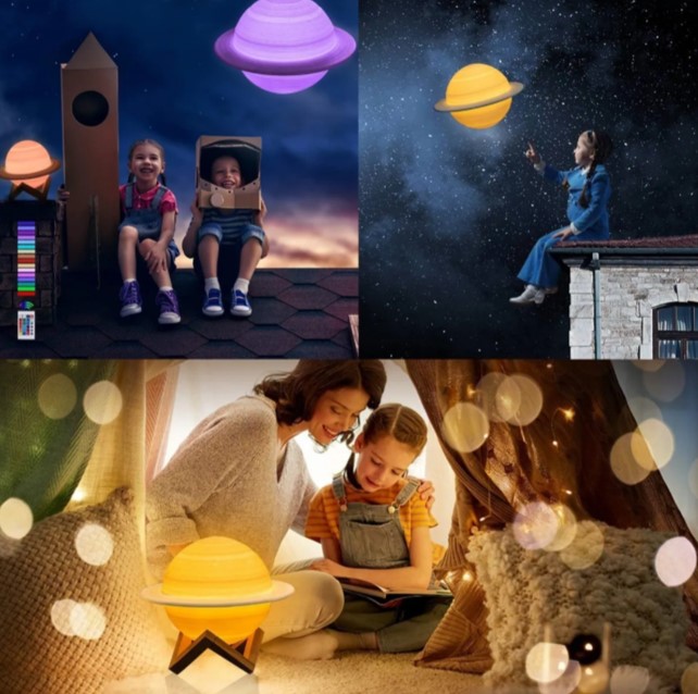 Saturno Lámpara 16 Colores Led Luz De La Luna Con Control