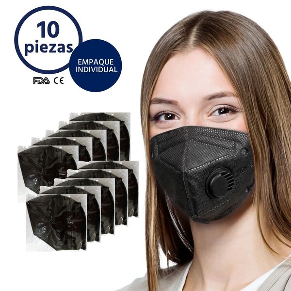 Cubrebocas N95 Negro Válvula Filtro Mascarilla Kn95 10 Piezas