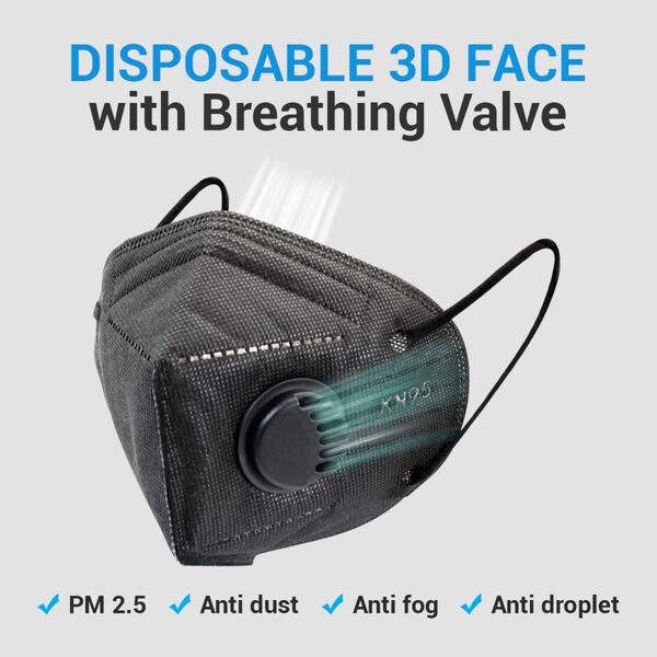 Cubrebocas N95 Negro Válvula Filtro Mascarilla Kn95 10 Piezas
