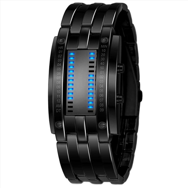 Reloj Binario Digital Hombre de Metal Broche Ajustable Iluminación LED