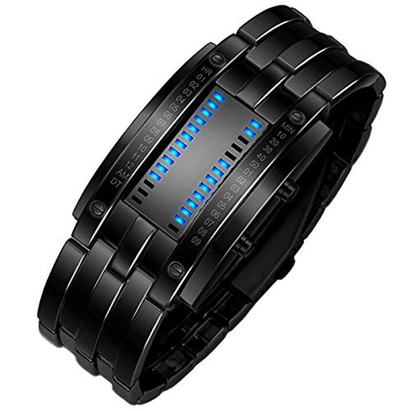 Reloj Binario Digital Hombre de Metal Broche Ajustable Iluminación LED