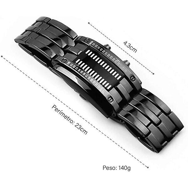 Reloj Binario Digital Hombre de Metal Broche Ajustable Iluminación LED