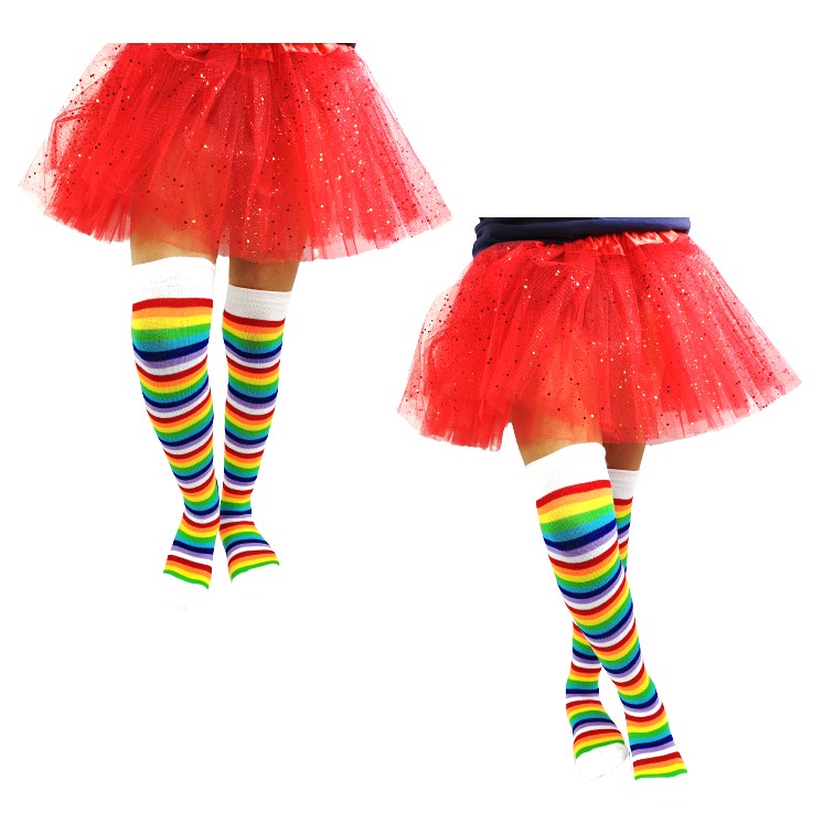 calceta arcoiris rainbow multicolor lolita payaso rayada niña 