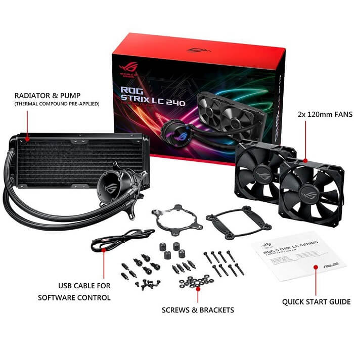 Disipador Ventilador Asus ROG STRIX LC 240 RGB Enfriamiento Liquido