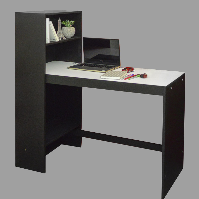 ESCRITORIO ARMABLE CON LIBRERO INTEGRADO MODELO 604 COLOR NEGRO Y CUBIERTA BLANCA