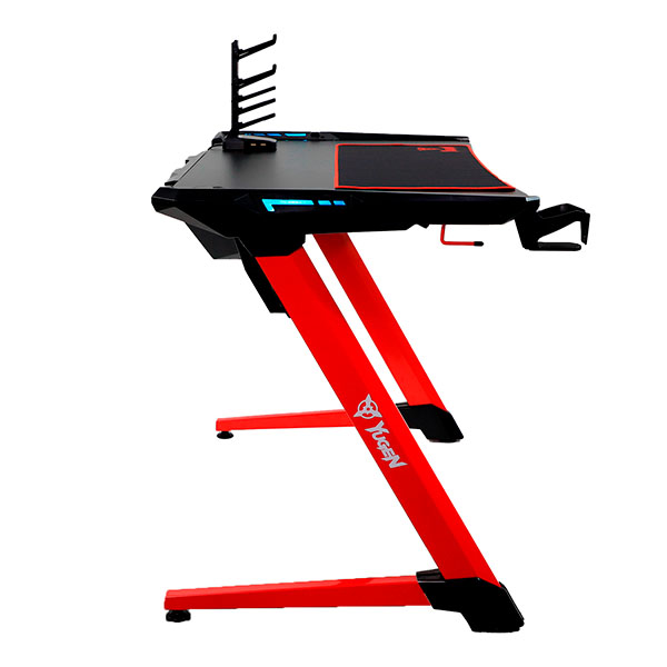 Yugen Escritorio Mesa Gamer Fibra Carbono Led RGB Accesorios Rojo