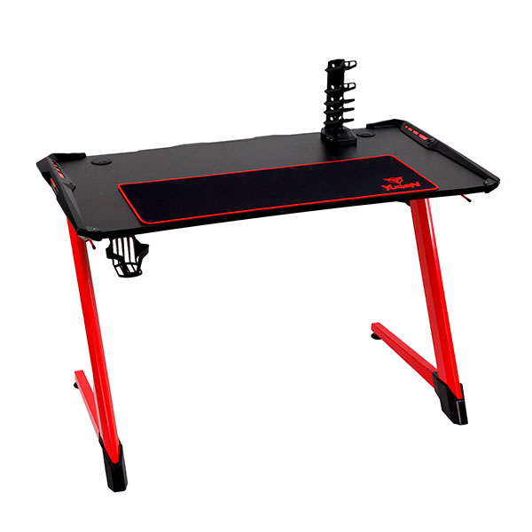 Yugen Escritorio Mesa Gamer Fibra Carbono Led RGB Accesorios Rojo