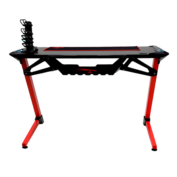 Yugen Escritorio Mesa Gamer Fibra Carbono Led RGB Accesorios Rojo