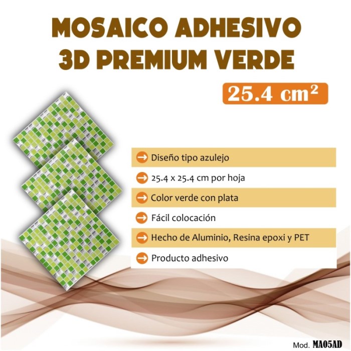 Mosaico Adhesivo Premium Cuadros Verde 3D