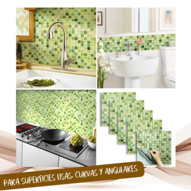 Mosaico Adhesivo Premium Cuadros Verde 3D