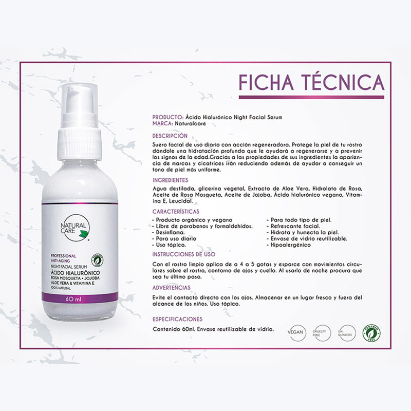 Suero Facial Con Acido Hialurónico, Aloe Vera, Vitamina E