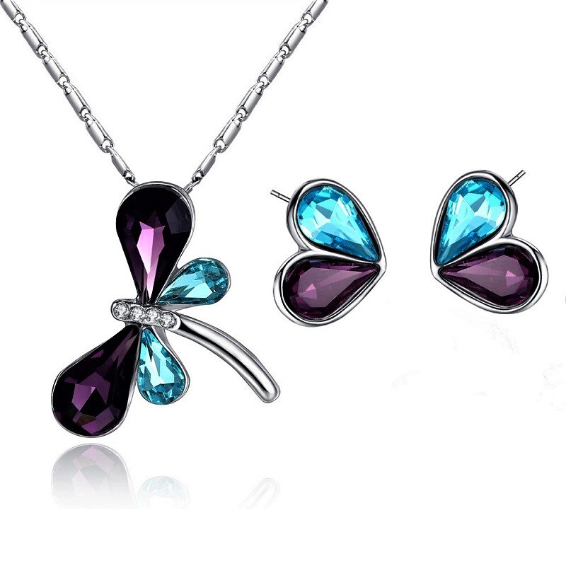 Set Libelula con Cristales Swarovski Baño Rodio Farcelli Jewelry INCLUYE CAJA PARA REGALO