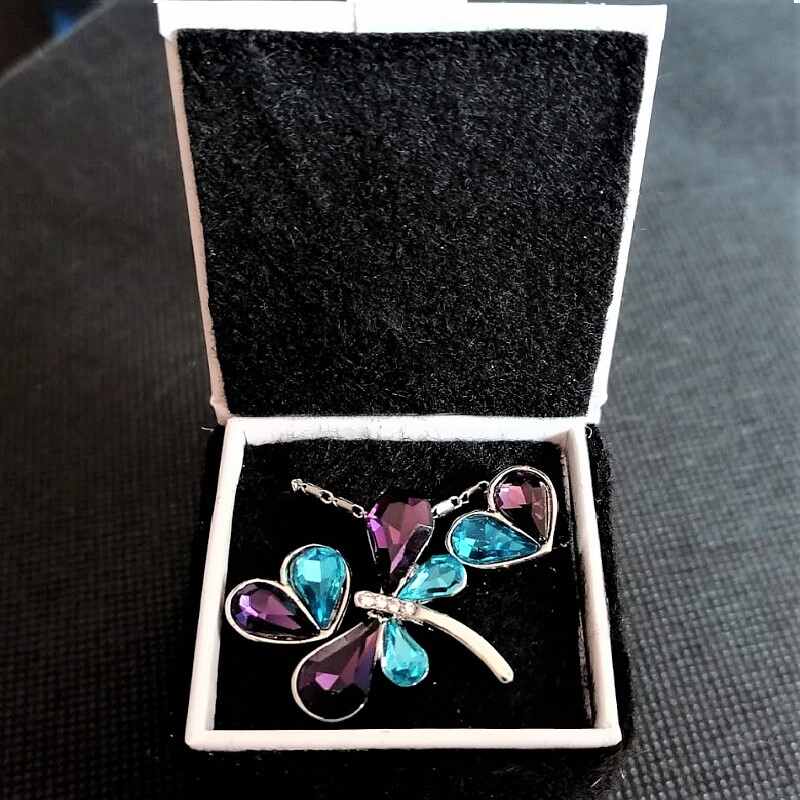 Set Libelula con Cristales Swarovski Baño Rodio Farcelli Jewelry INCLUYE CAJA PARA REGALO