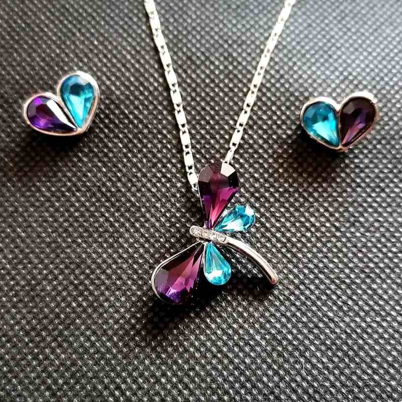 Set Libelula con Cristales Swarovski Baño Rodio Farcelli Jewelry INCLUYE CAJA PARA REGALO