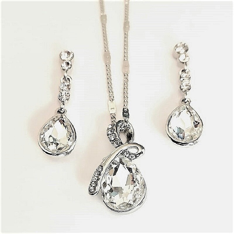 Set Colgante con Cristales Swarovski Baño Rodio Farcelli Jewelry INCLUYE CAJA PARA REGALO