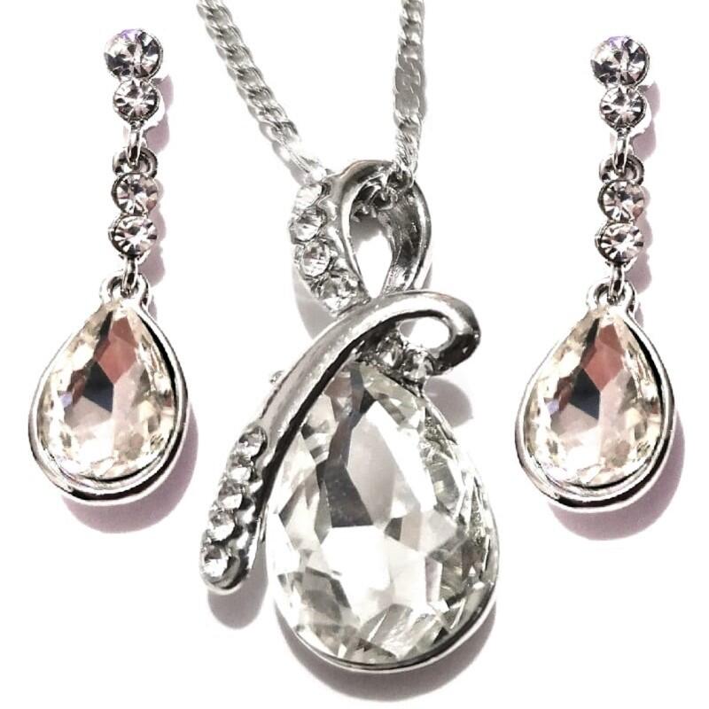 Set Colgante con Cristales Swarovski Baño Rodio Farcelli Jewelry INCLUYE CAJA PARA REGALO