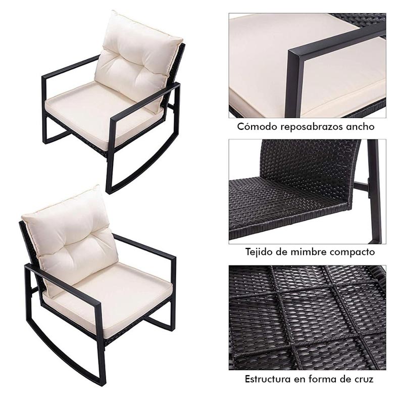 Juego de Muebles 3 Piezas, 2 sillas mesedoras y Mesa de Centro para Exterior beige