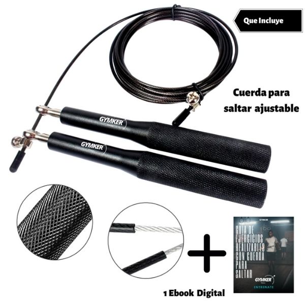 Cuerda Saltar Aluminio Box Crossfit Ultra Rapida Negro Gymker