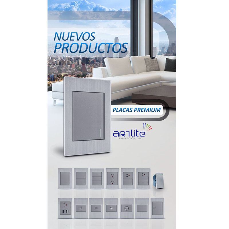 PLACA METALICA CON 1 APAGADOR SENCILLO Y 1 CONTACTO ARTLITE