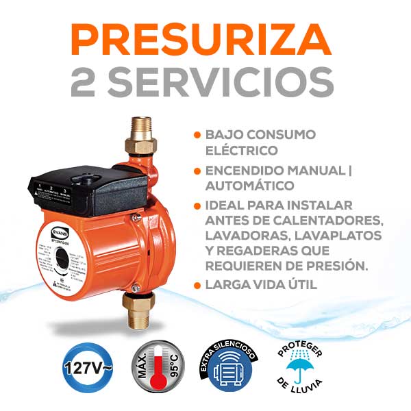 Bomba presurizadora de 120 W y succión y descarga 1/2"