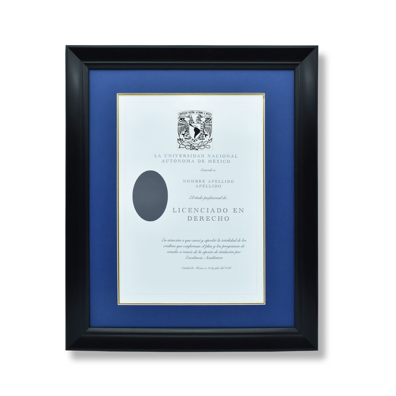 Marco para Titulo profesional con cristal y Maria Luisa Azul/Oro PASPARTU FRAMES