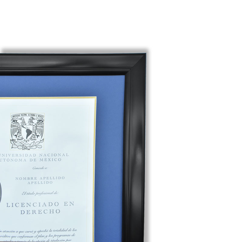 Marco para Titulo profesional con cristal y Maria Luisa Azul/Oro PASPARTU FRAMES