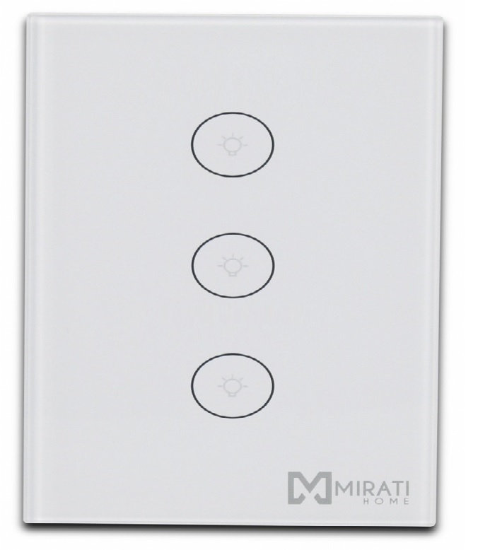 SWITCH INTELIGENTE DE PARED MIRATI WIFI 3 APAGADOR TOUCH ANDROID E IOS ALEXA GOOGLE M3SI1