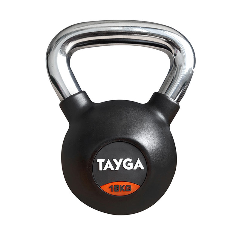 Tayga pesa Rusa con Rubber kettlebell 18 kg Mango Cromado