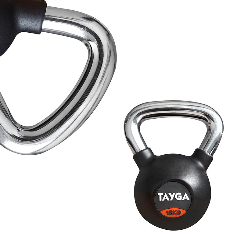 Tayga pesa Rusa con Rubber kettlebell 18 kg Mango Cromado