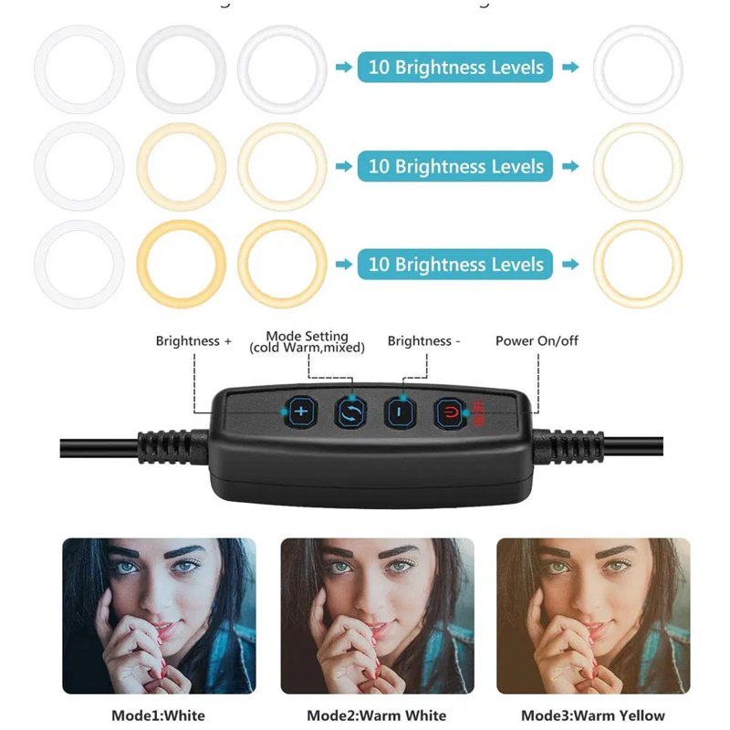 ARO DE LUZ 8 PULGADAS LED 3 TONOS GRADUABLE PARA CELULAR CON BASE TELESCOPICA
