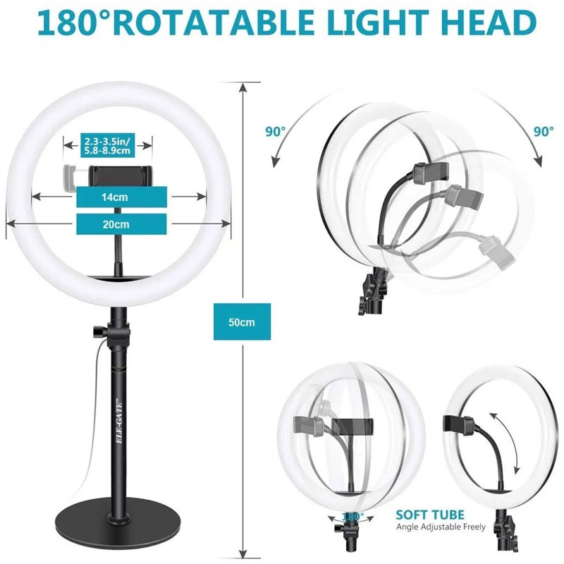 ARO DE LUZ 8 PULGADAS LED 3 TONOS GRADUABLE PARA CELULAR CON BASE TELESCOPICA