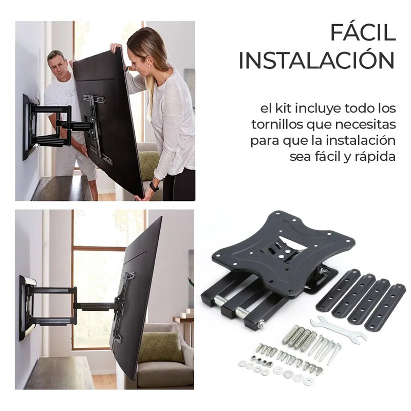 SOPORTE PARA PANTALLA DE 32 A 55 PULGADAS, BRAZO MECANICO, METALICO, NEGRO