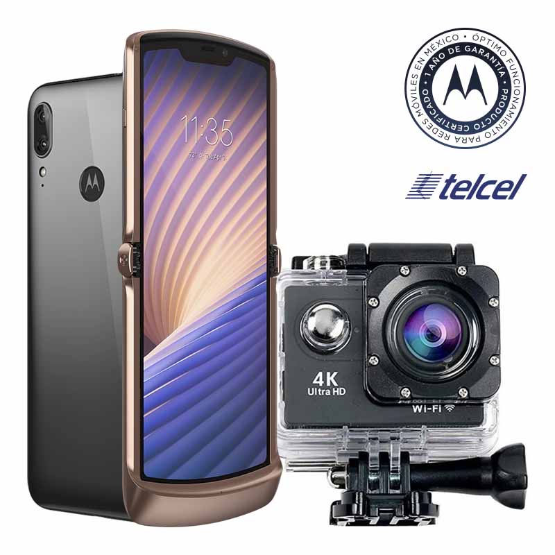 Celular MOTOROLA LTE XT2071-3 RAZR 2020 Color DORADO Telcel Y DE REGALO UN E6 PLUS Y UNA CAMARA 4K