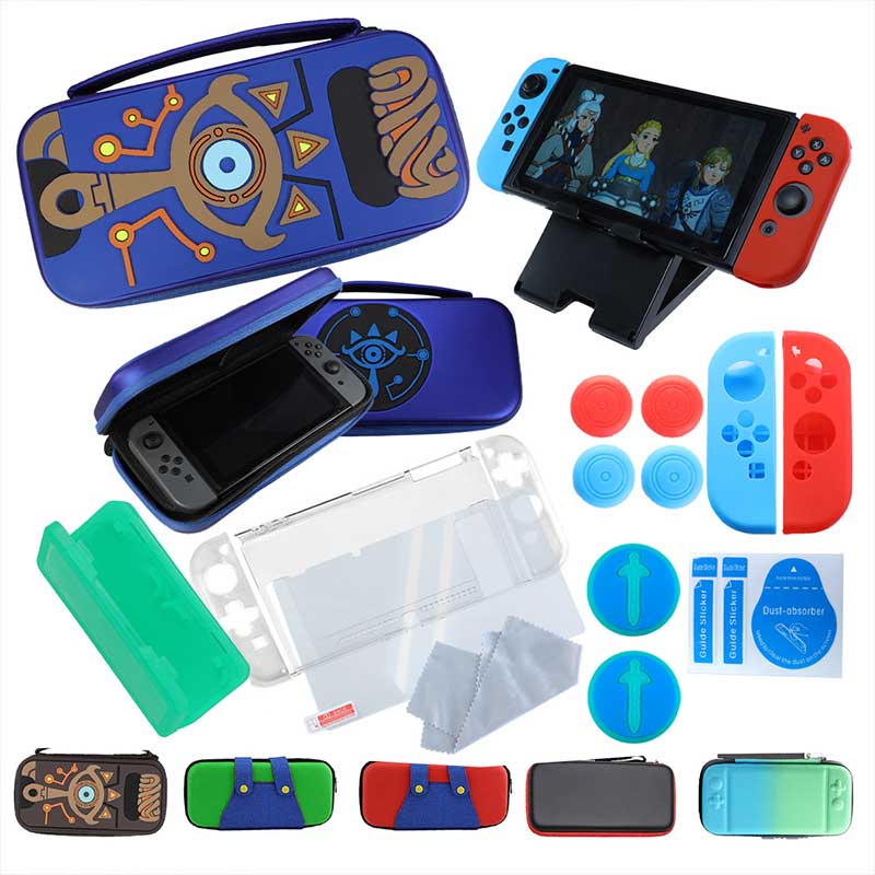 Estuche Kit Accesorios Nintendo Switch Zelda Piedra Sheikah Azul 