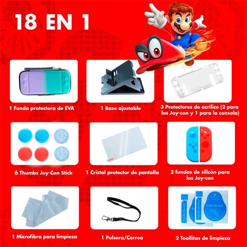 Estuche Kit Accesorios Nintendo Switch Degradada Azul Lila