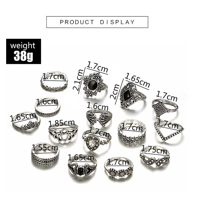 Set de 15 anillos para Mujer Xixi Estilo Retro Vintage