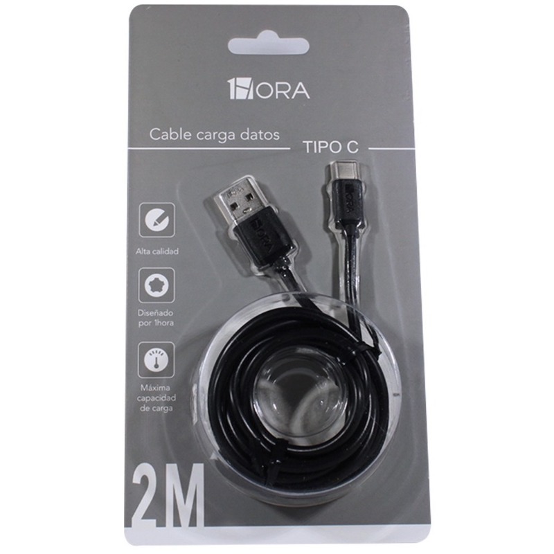 Pack 5 Piezas Cable Usb Tipo C 2.1a 2 Metros Carga Rapida y Datos 1HORA