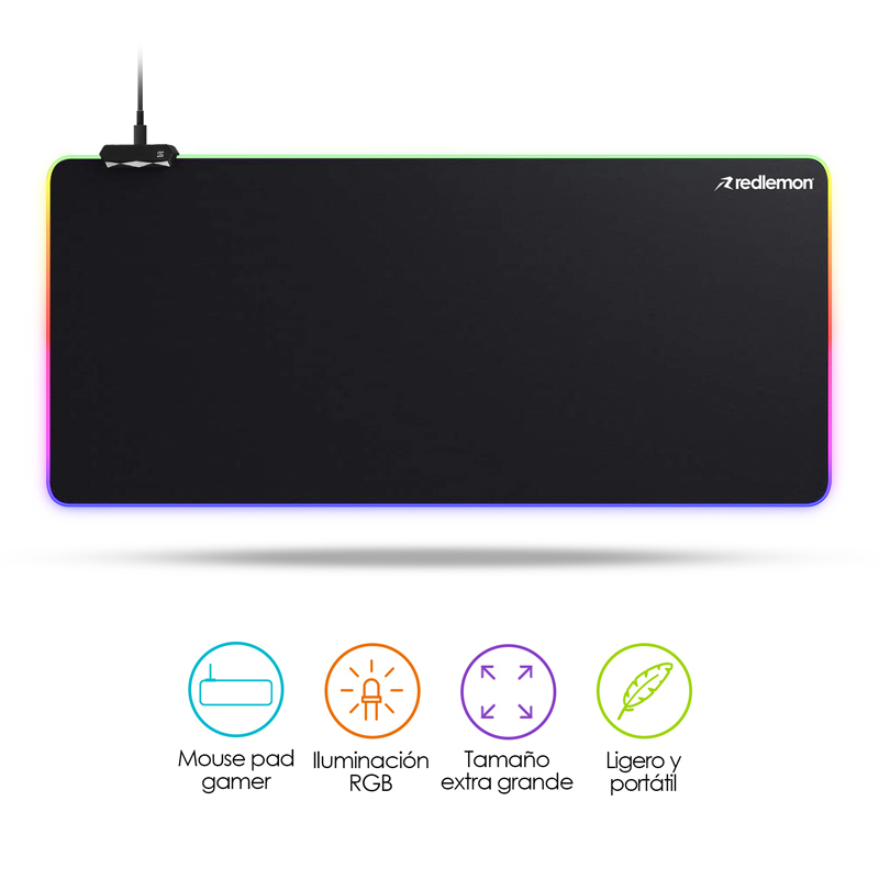 Mouse Pad Gamer XXL con Luz LED RGB tipo Control Redlemon